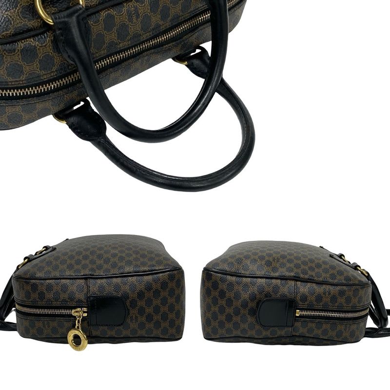 Celine Vintage Macadam Blason Triomphe Pattern Leather Handbag Mini Boston Bag