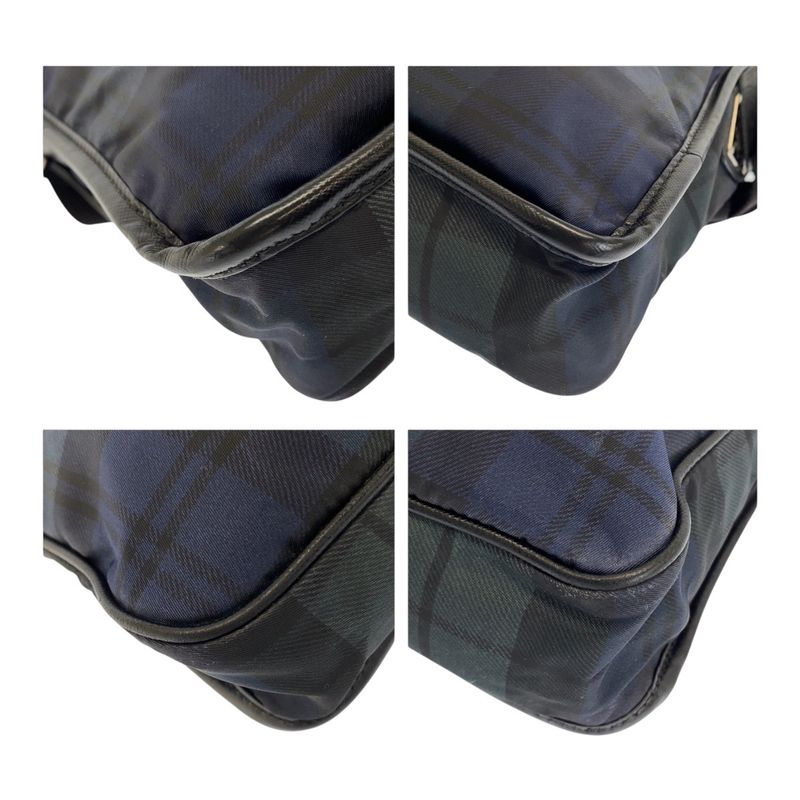 Prada Tessuto Triangle Logo Plate Checked Green Blue Black Silver Hardware — view 3