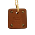 Hermes Ace Of Hearts Leather Metal Brown Necklace 1758 — view 4