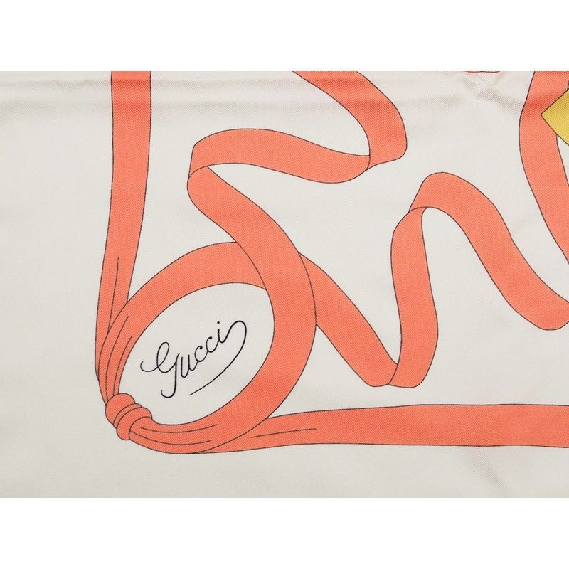 Gucci Printed Silk Scarf Ca Fly Swan 90 X90 fan Bird Ribbon Ivory Multicolor — view 3