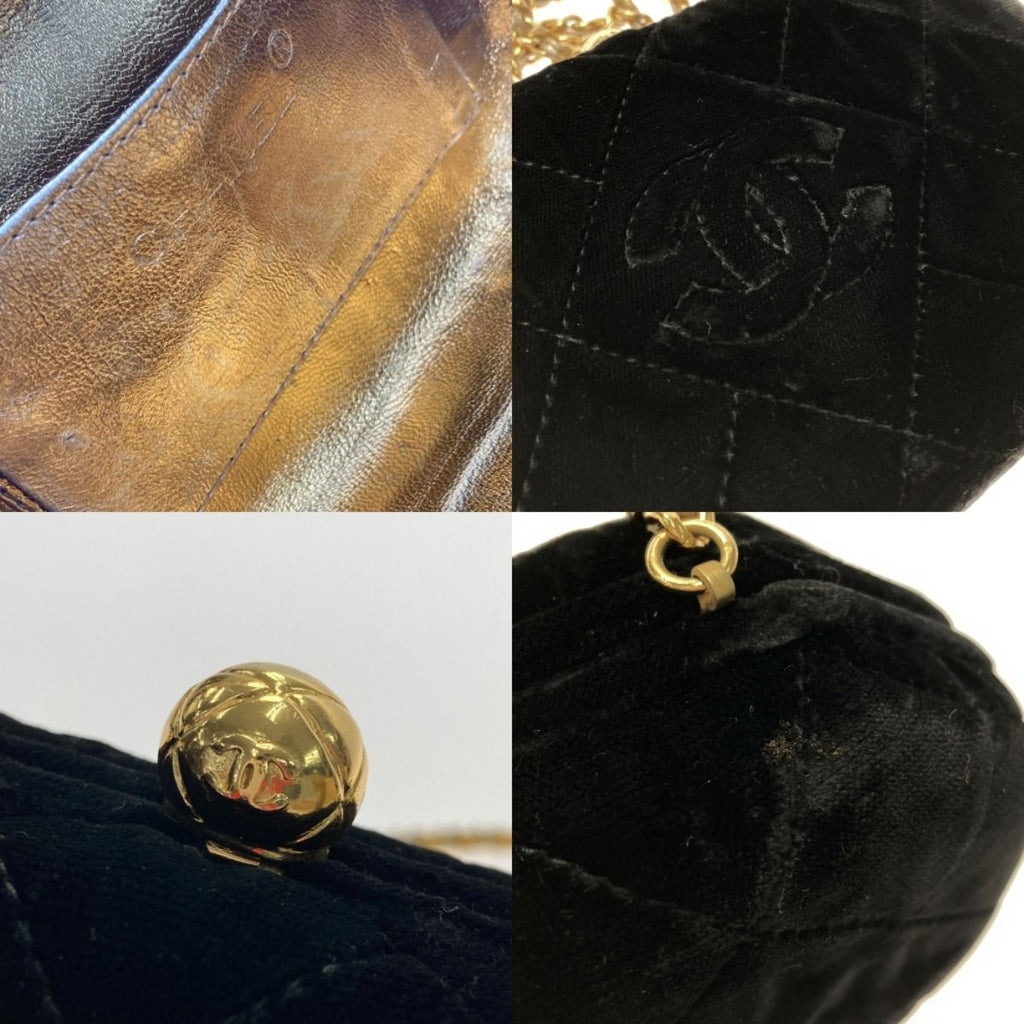 Chanel Coco Mark Pouch Chain Shoulder Bag Black Velvet Velor Gold Hardware — view 6