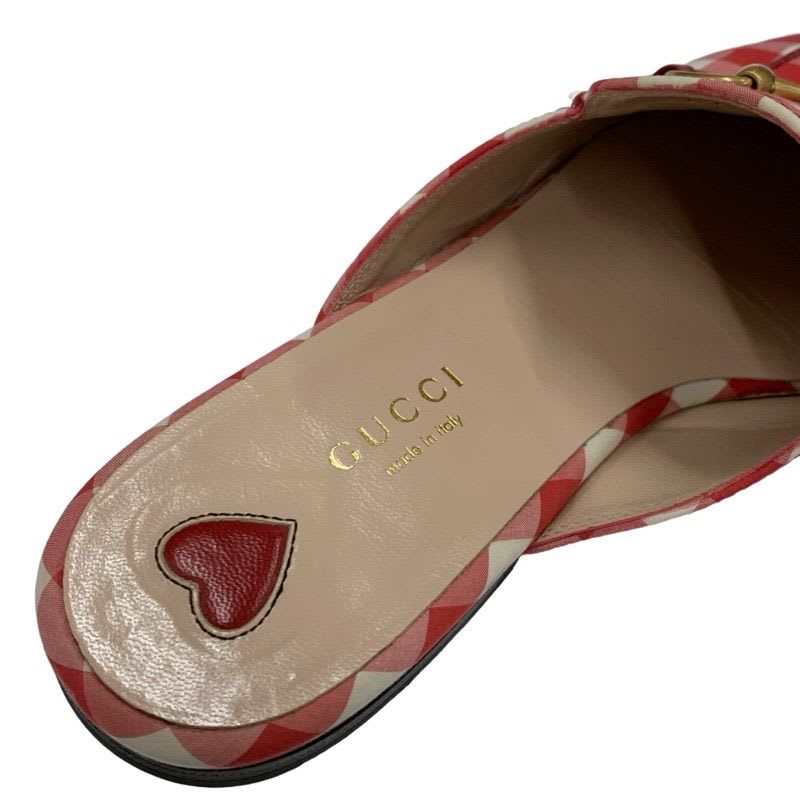 Gucci Prince Town Flat Shoes Fabric Red White Gold Mule Slipper Sandals Check — view 7