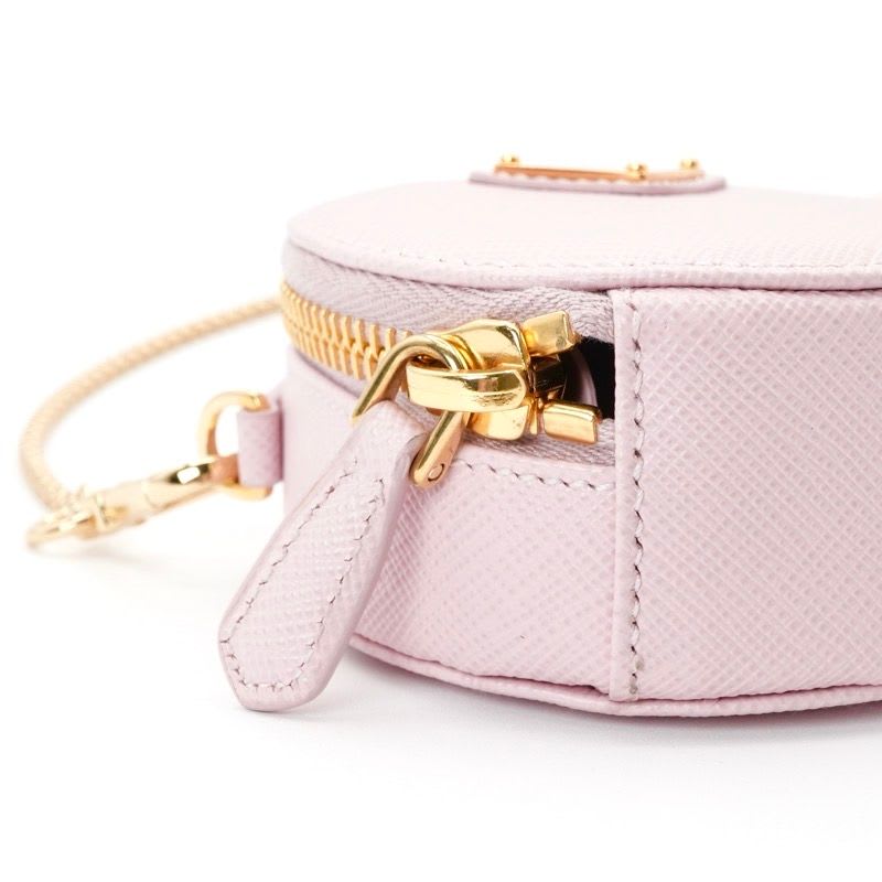 Prada Pouch Pink Gold Triangle Logo Saffiano Leather Mini Charm