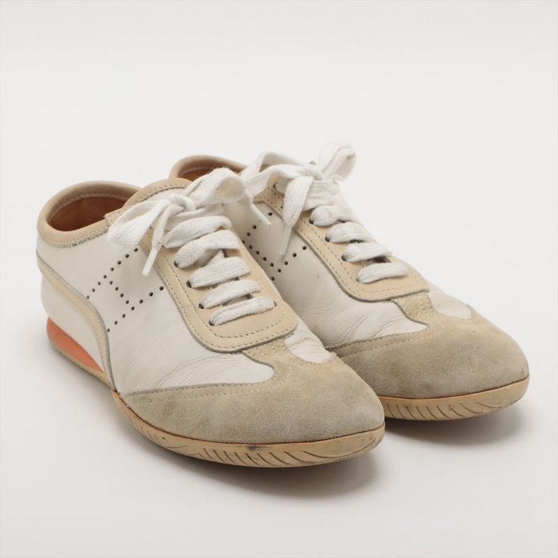 Hermes Leather Sneakers 35 White and Beige — view 3