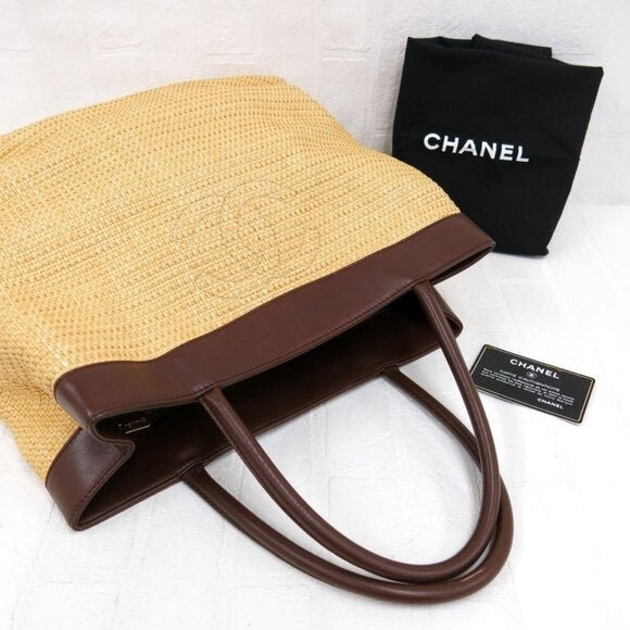 Chanel Raffia Tote Summer Shoulder Bag Straw Beige Brown — view 7