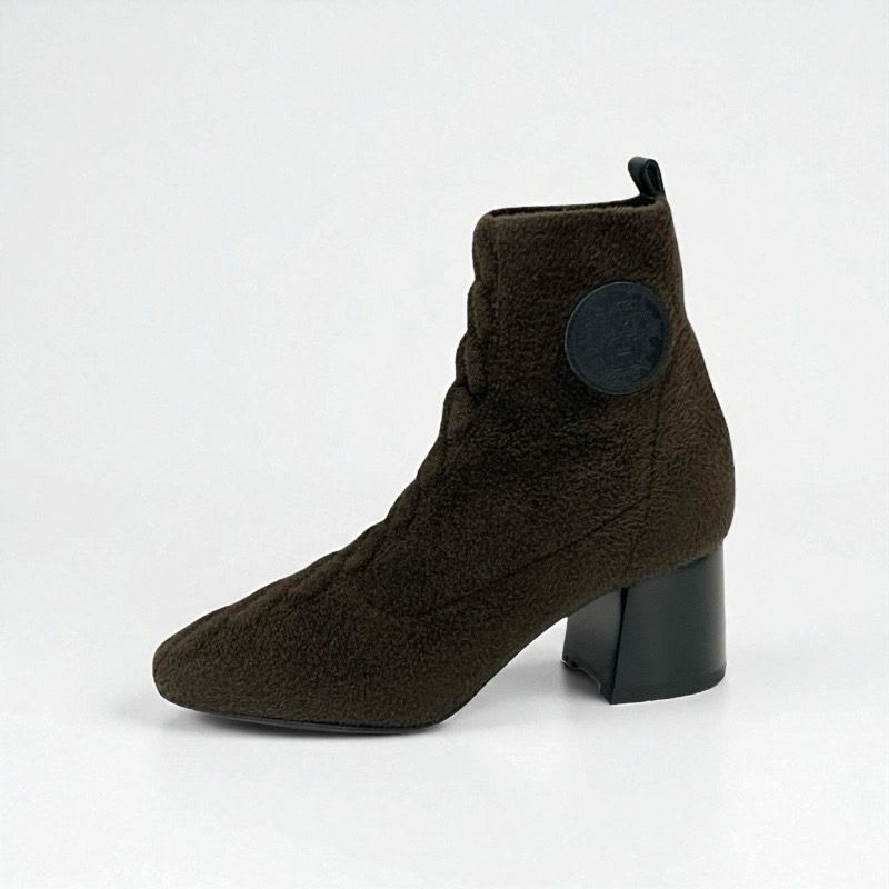 Hermes Volver Boots Short Shoes Fabric Leather Khaki Exlibris Knit — view 3