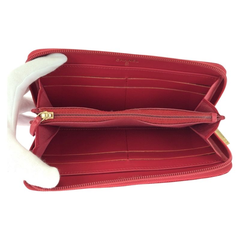 Chanel Coco Mark Red Gold Hardware Leather Long Wallet Round Zipper — view 8
