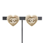 Chanel Earrings Gold Black Coco Mark Rhinestone Heart — view 7