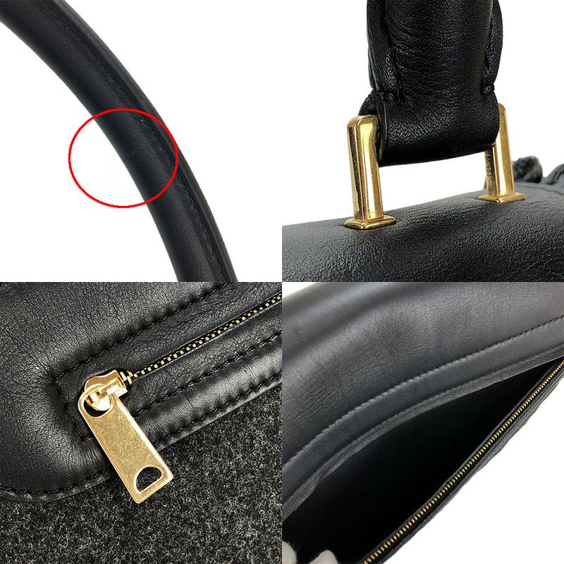 Celine Handbag Trapeze Leather Wool Black Gray — view 4