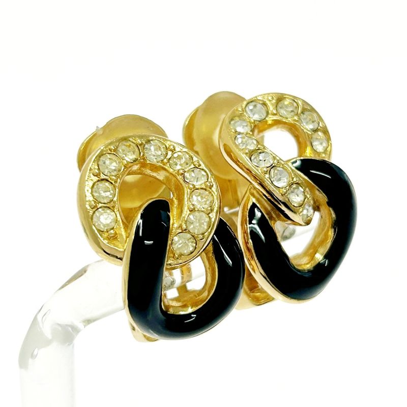 Christian Dior GP Rhinestone Earrings Gold Black — view 4