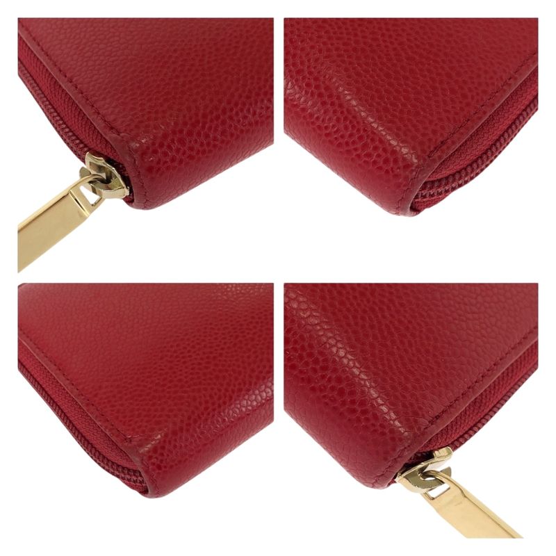 Chanel Coco Mark Red Gold Hardware Leather Long Wallet Round Zipper — view 3