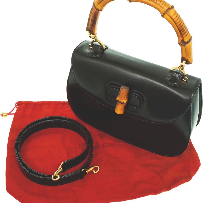 Gucci Bamboo Shoulder Hand Bag Leather Black With Strap 1294 — view 8
