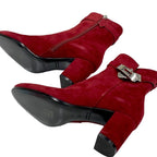 Hermes Saint Germain Boots Short Shoes Kelly Hardware Suede Red Silver — view 6