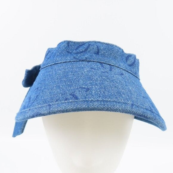 Chanel CC Denim Hat Sun Visor Ribbon Tie Wide Brim Bucket Cap Vintage — view 3