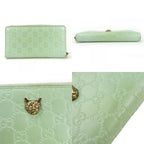 Gucci Long Wallet Round Zipper Sima Leather Mint Green Color Linea Cat — view 3
