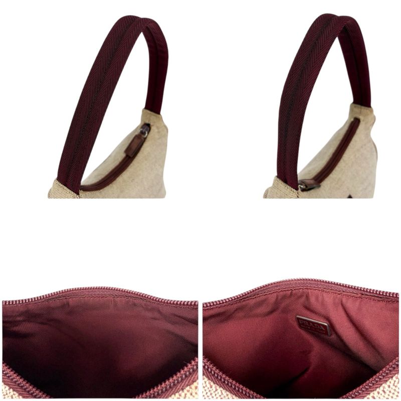 Prada Accessory Pouch Mini Handbag Ivory Wine Red Canvas — view 5