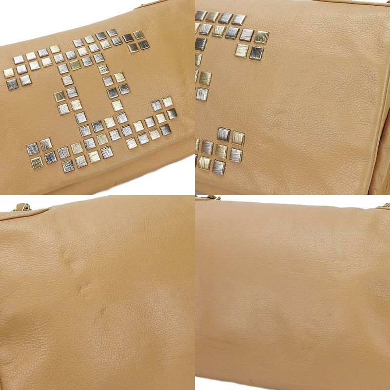 Chanel Shoulder Bag Chain Leather Beige Studded — view 6