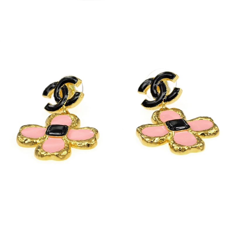 Chanel Flower Motif Earrings Pair Abc244 Pink Black Gold Color Accessori — view 5