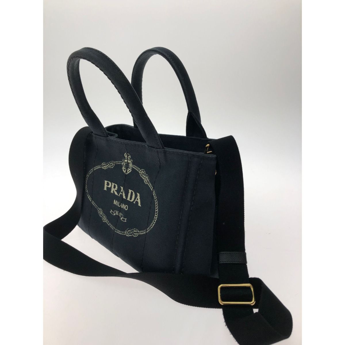 Prada Tote Bag Canapa Canvas with Strap Shoulder Navy — view 3