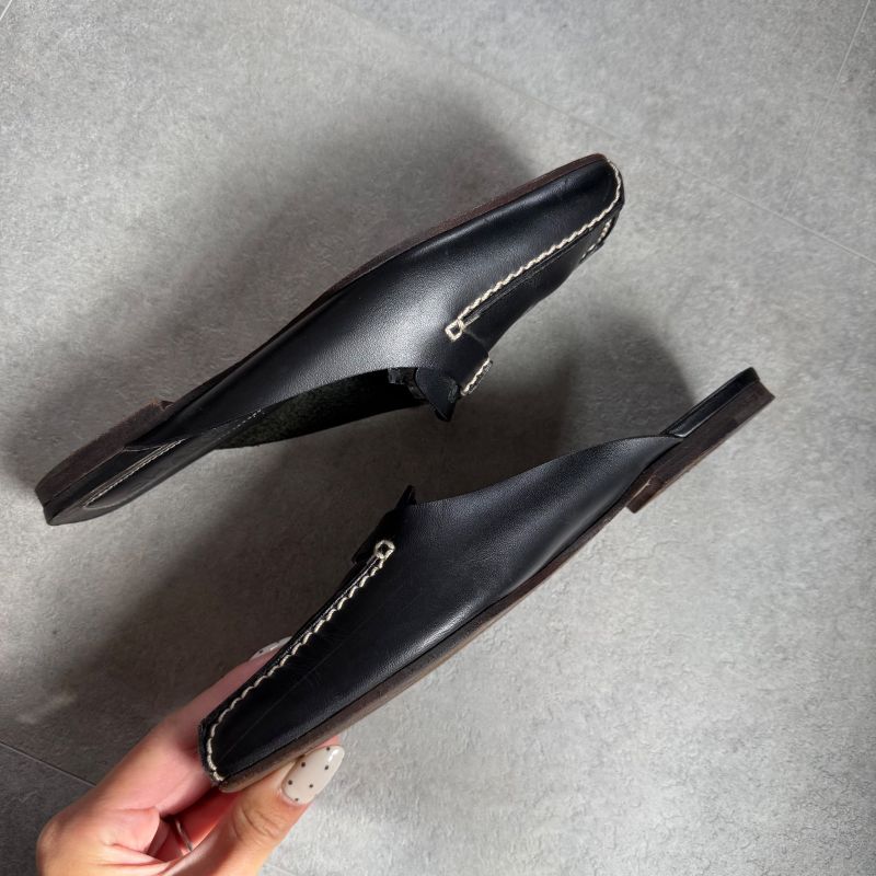 Chanel Coco Mark Leather Stitching Slip-on Sandals Black 34 1 2 — view 5