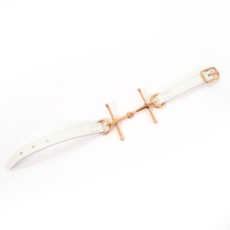 Hermes Maul Bracelet Pink Gold Hardware Leather White T2 — view 4
