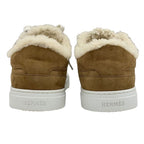 Hermes Day Sneakers Shoes Kelly Hardware Suede Shearling Brown — view 5