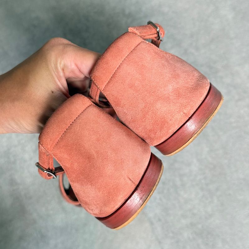 Hermes Santoni Strap Sandals Flat Shoes Coral Orange Suedeleather 38 — view 7