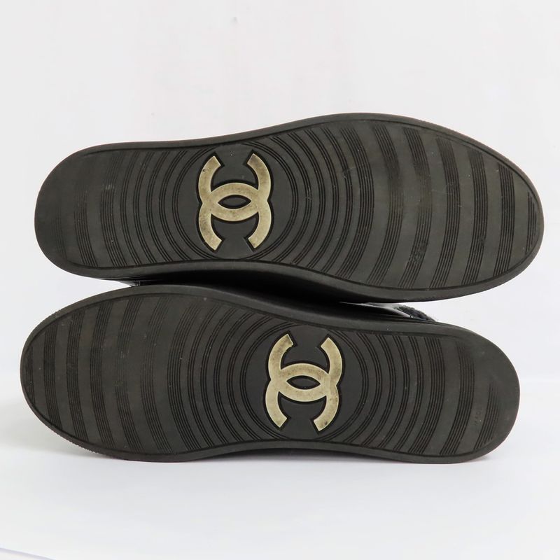 Chanel High Cut Sneakers Chain Double Zip 37 Coco Mark Black Leather — view 5