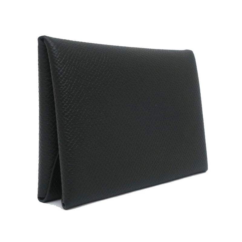Hermes Calvi Duo Black Card Case With Coin Epson Leather — view 3