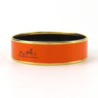 Hermes Bangle Emile GM Metal Cloisonne Orange Carved Gold Hardware Bracelet — view 5