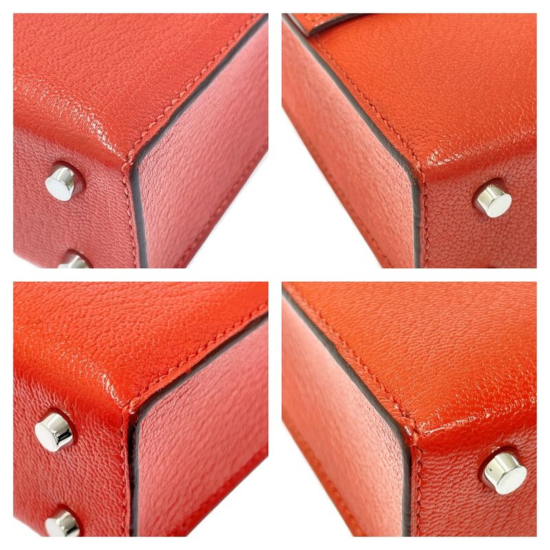 Hermes Leather Silver Hardware Velu Chain Mini Shoulder Bag Red Engraved — view 6