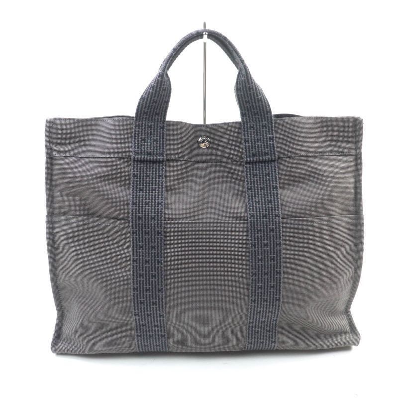 Hermes Her Line Herbag MM Silver Hardware Serie Button Canvas Tote Bag Gray — view 2