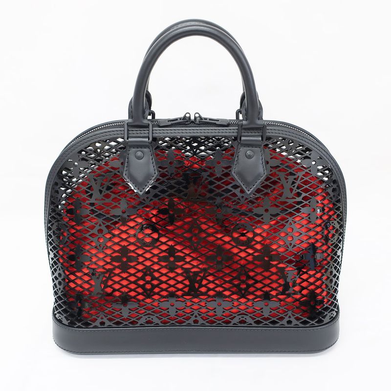 Louis Vuitton Alma PM Monogram Lace Handbag Black Red — view 3