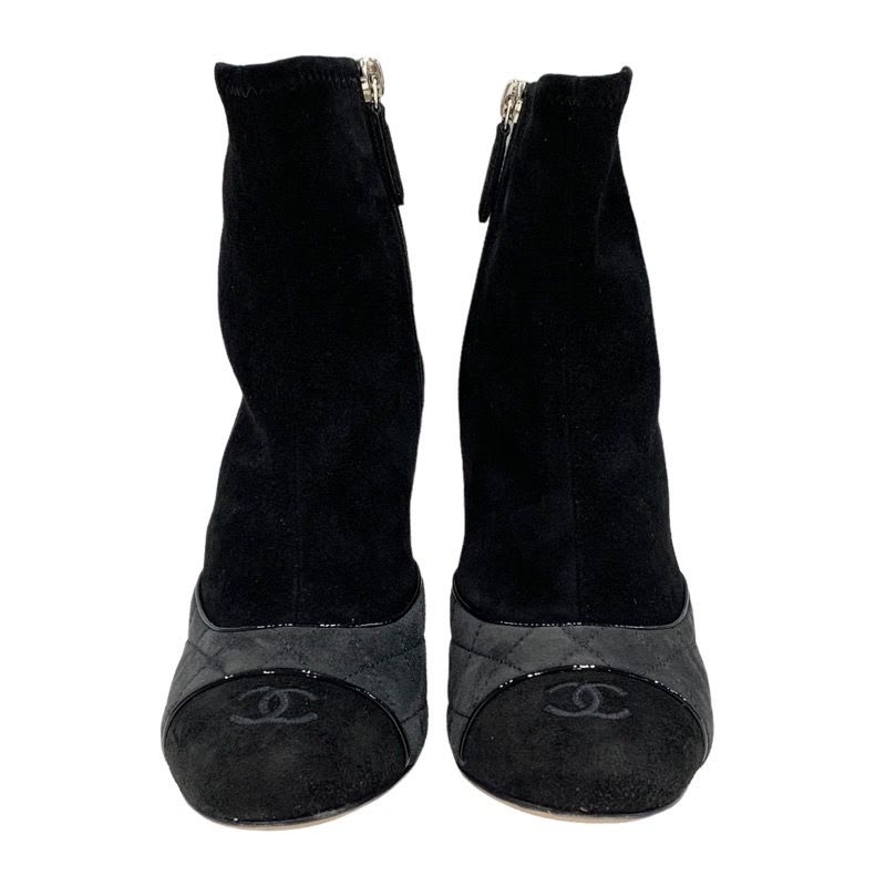 Chanel Boots Short Shoes Suede Black Gray Coco Mark Quilted — view 2