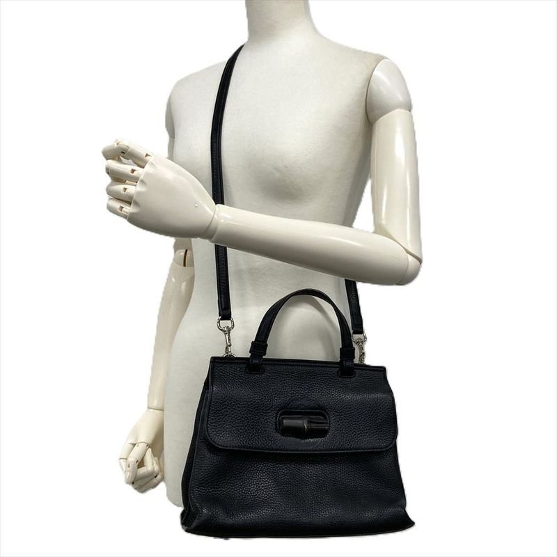 Gucci Daily Bamboo Handbag Leather Black Silver Hardware — view 5