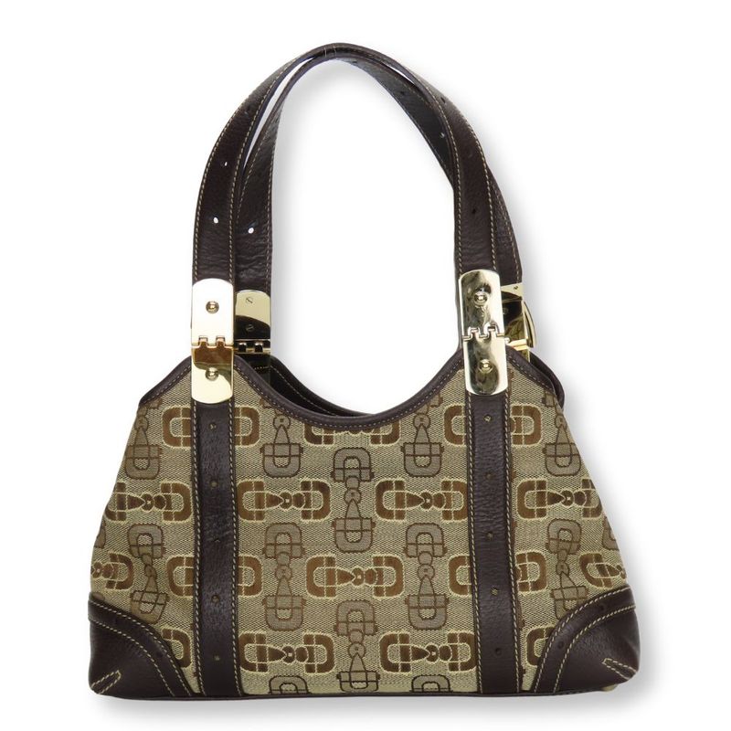 Gucci Handbag Horsebit Canvas Leather Beige Brown Gold Hardware Casual — view 3
