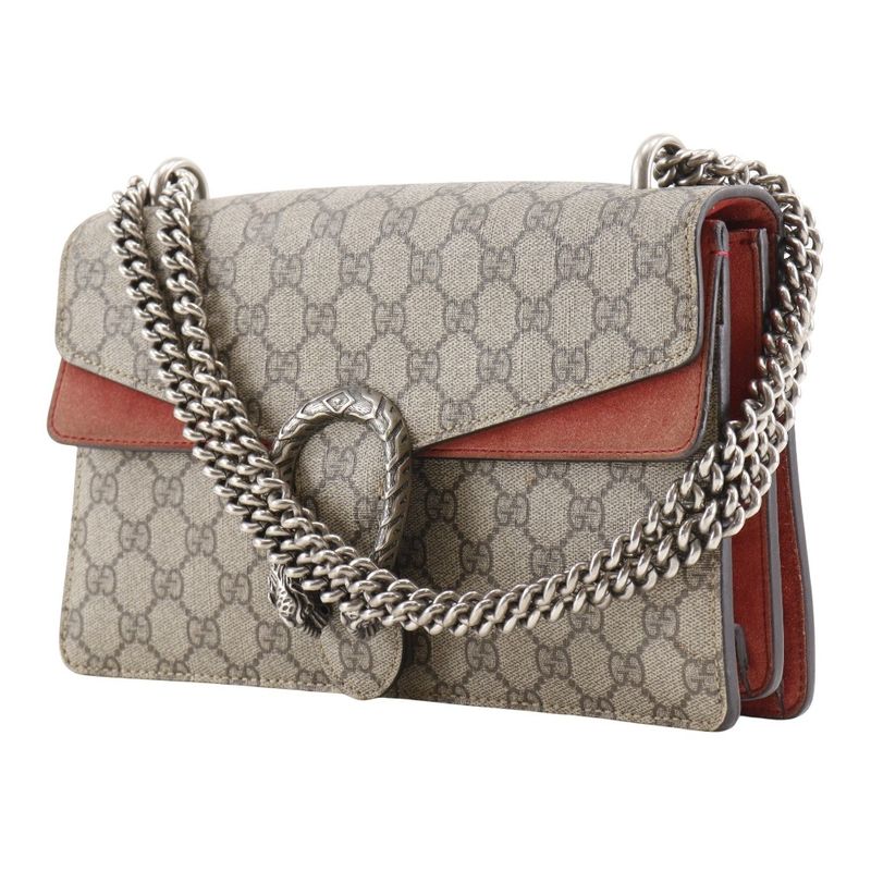 Gucci Duonisos Chain Shoulder GG Supreme Canvas And Suede Brown — view 2