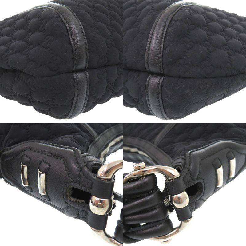Gucci GG Logo Fringe Bamboo One Shoulder Bag Horsebit Hobo Nylon Leather — view 7