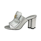 Louis Vuitton Indiana Line Sandals Shoes Leather Metallic Silver Gold Logo — view 3
