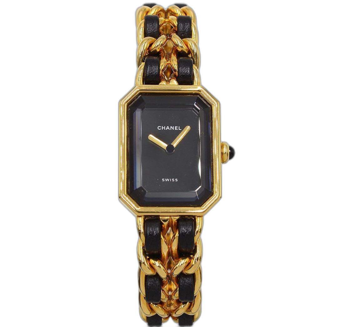 Chanel Premiere Leather Chain Watch Gold Black
