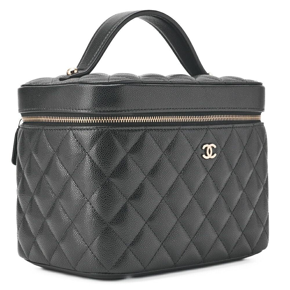 Chanel Quilted Vanity Handbag Caviar Leather Black With Gold Hardware Bag — view 4