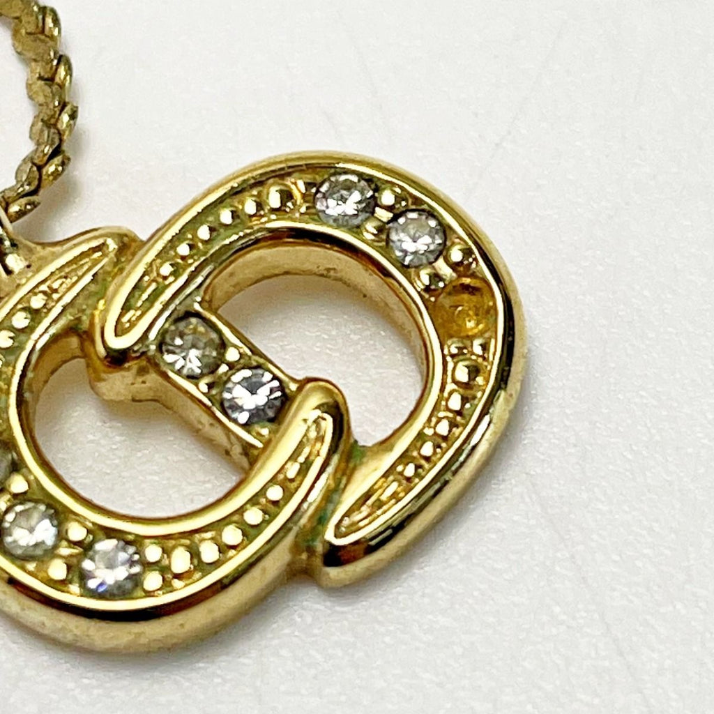 Christian Dior CD Logo Necklace Gold Rhinestone GP Accessories — view 8