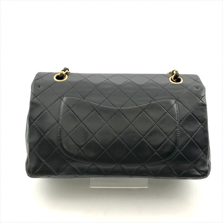 Chanel CC Logo Quilted 25 Double Flap Chain Lambskin Shoulder Bag Black — view 2