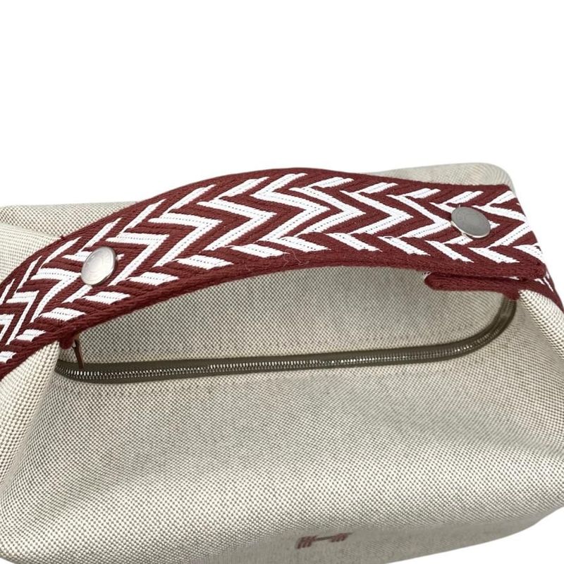 Hermes Bath Pouch Bride-a Black GM Toile Canvas H Logo Zigzag Rouge Ash Red — view 9