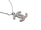 Chanel CC Logo Square Rhinestone Necklace 12 45 Silver Metal — view 3