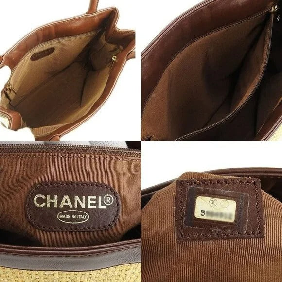 Chanel Raffia Tote Summer Shoulder Bag Straw Beige Brown — view 9