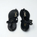 Saint Laurent Cassandra Sandals Shoes Leather Black Gold YSL Hardware Strap — view 5