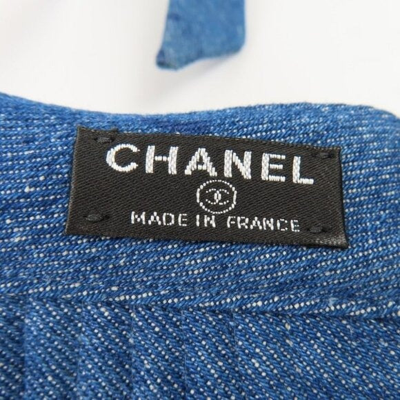 Chanel CC Denim Hat Sun Visor Ribbon Tie Wide Brim Bucket Cap Vintage — view 6