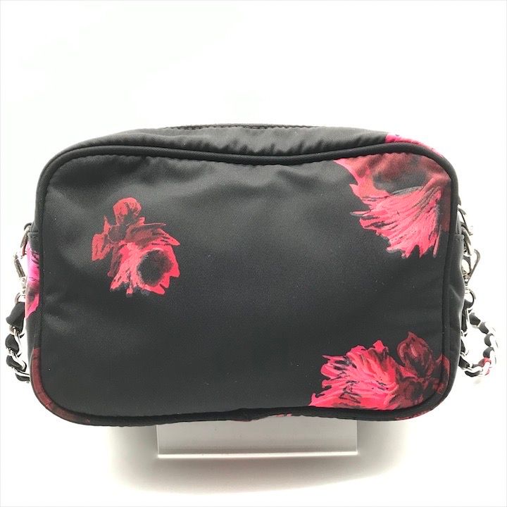 Prada Nylon Tessuto Logo Flower Floral Pattern Mini Chain Shoulder Pouch Black — view 2