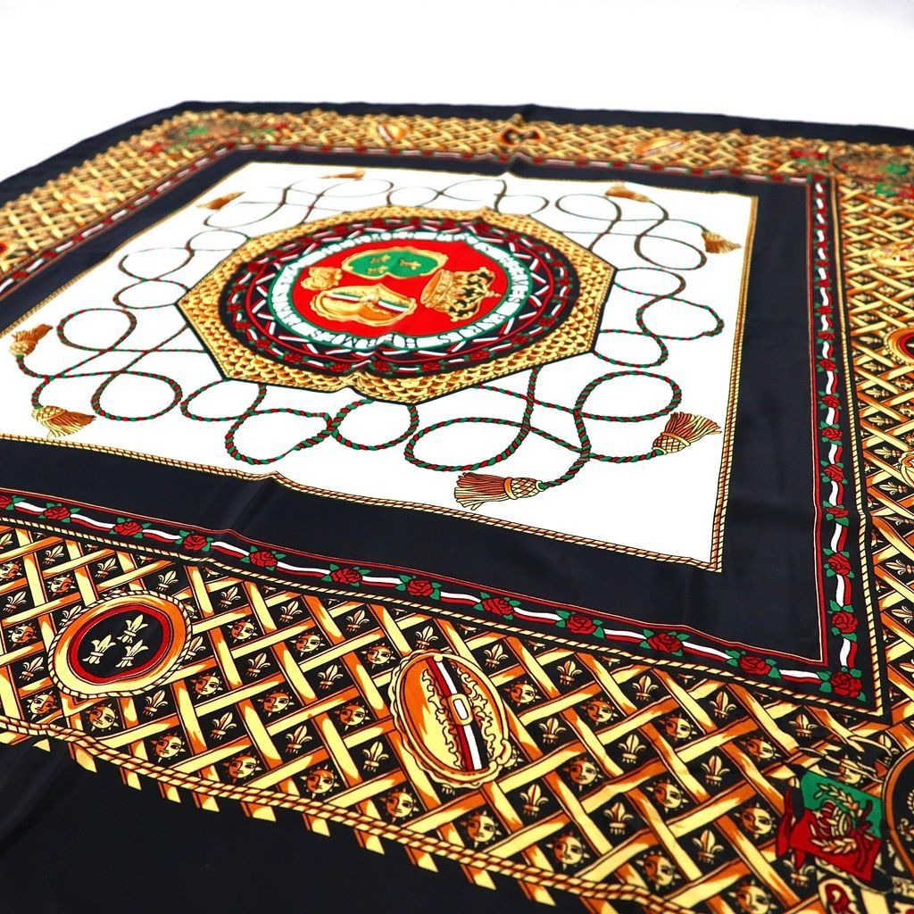 Hermes 90 Carre Scarf Coin Emblem Black Silk, All-Over Print — view 3